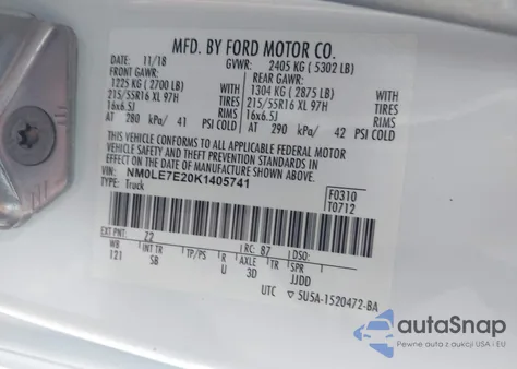 2019 Ford Transit Connect Xl z USA, uszkodzony, nr VIN NM0LE7E20K1405741